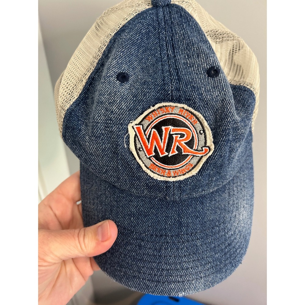 Whisky River Beer & Wings Trucker Hat Blue Denim Tan Mesh Snapback Cap OSFM